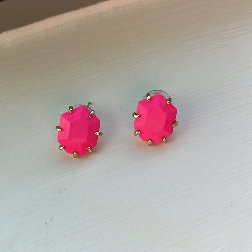 Kendra Scott stud earrings, two pair, one orange pair and one pink pair